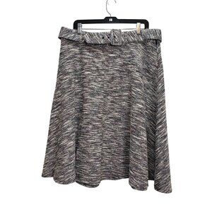 Worthington Womens Tweed-Style A-Line Skirt Belted Waist Gray Med Preppy Dark